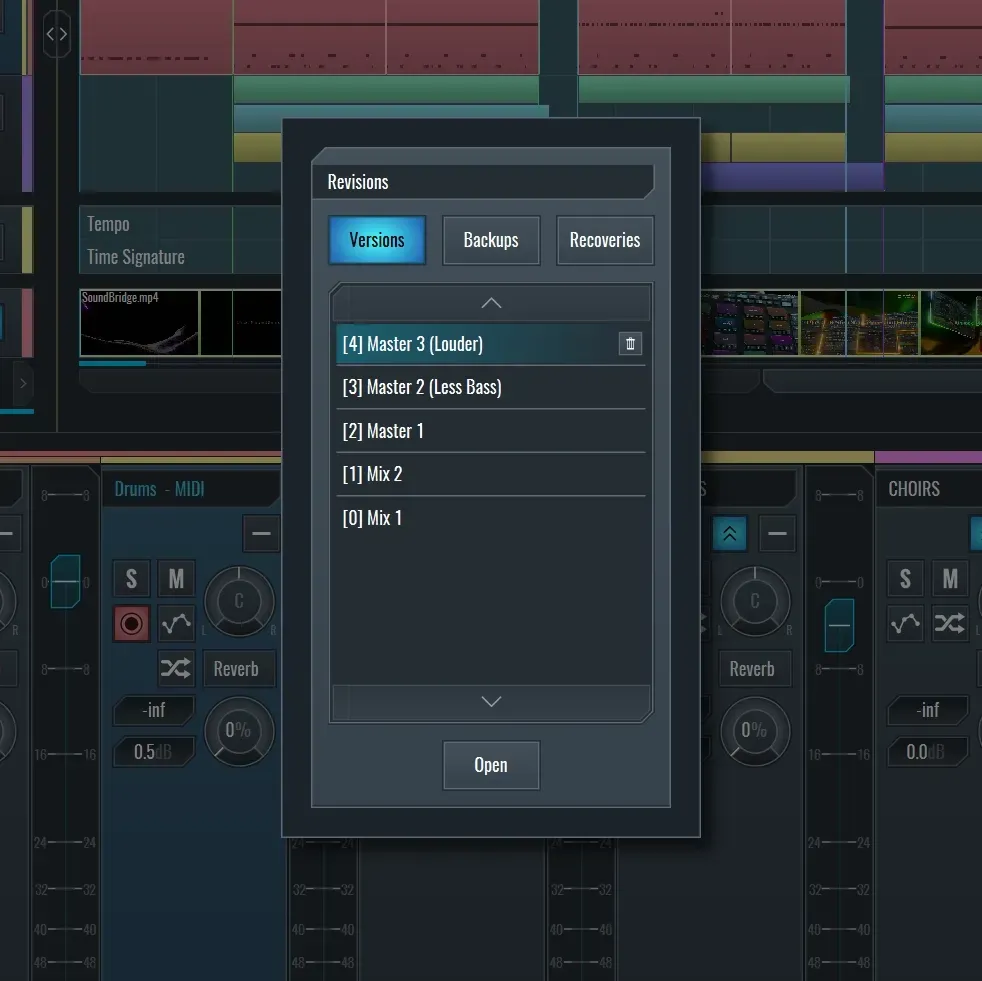 Save project milestones with auto-backups and recovery point management. Revisit previous arrangements without risking current project integrity or metadata.