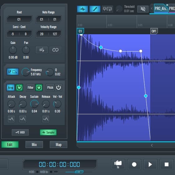 64-slot sampler on every MIDI track with round-robin, multi-layering, and slicing. Features built-in filters and zplane élastique pitch-shifting for elite sound design.